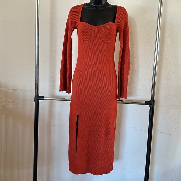 ANRABESS *NEW* Women's 2023 Fall Bell Long Sleeve Ribbed Knit Sweater Dress - Picture 5 of 10